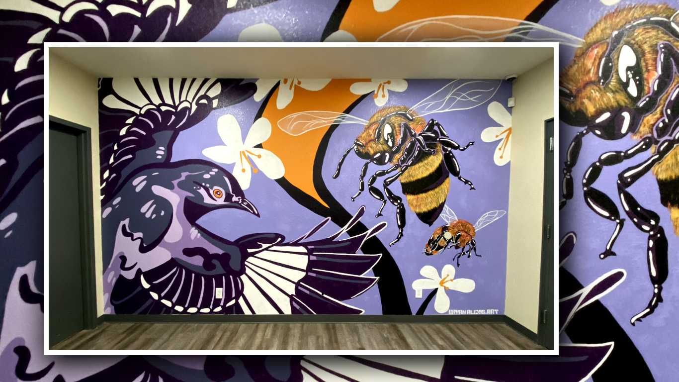 Wing Spread Mockingbird and Bees Mural